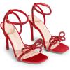 image:imageDREAM PAIRS Womens Double Bowknots Crystal Sandals Clear Slingback Heels Square Toe Shoes for Party WeddingRedsatin