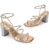 image:imageDREAM PAIRS Womens Heels Chunky Block Strappy Square Open Toe Ankle Buckle Heeled Sandals Wedding Party Dress Shoes IndieRose Goldrhinestone