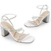 image:imageDREAM PAIRS Womens Heels Chunky Block Strappy Square Open Toe Ankle Buckle Heeled Sandals Wedding Party Dress Shoes IndieWhiterhinestone