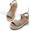 image:imageDREAM PAIRS Womens Open Toe Buckle Ankle Strap Espadrille Platform Wedge SandalsTaupe