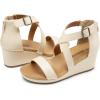image:imageDREAM PAIRS Womens Open Toe Buckle Ankle Strap Summer Platform Wedge SandalsBeige