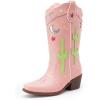 image:imageDREAM PAIRS Girls Cowboy Boots Cowgirl Mid Calf Western Boots with Low Heel Square Toe for Little KidBig KidPink