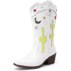 image:imageDREAM PAIRS Girls Cowboy Boots Cowgirl Mid Calf Western Boots with Low Heel Square Toe for Little KidBig KidWhite