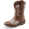 image:imageDREAM PAIRS Girls Cowboy Boots Floral Embroidered Classic Western Cowgirl Boots Square Toe Mid Calf Side Zipper Horsing Party ToddlerLittleBig KidsBrown