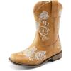 image:imageDREAM PAIRS Girls Cowboy Boots Floral Embroidered Classic Western Cowgirl Boots Square Toe Mid Calf Side Zipper Horsing Party ToddlerLittleBig KidsCamel