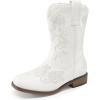 image:imageDREAM PAIRS Girls Cowboy Boots Floral Embroidered Classic Western Cowgirl Boots Square Toe Mid Calf Side Zipper Horsing Party ToddlerLittleBig KidsWhite