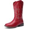 image:imageDREAM PAIRS Womens Cowboy Cowgirl Boots Embroidered Square Toe Mid Calf Western Boots Fashion Dress Chunky Low Heel Shoes for Theme Party Country ConcertRed