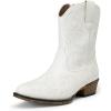 image:imageDREAM PAIRS Womens Cowboy Cowgirl Western Boots Embroidered Stitched Ankle Boots Square Toe Chunky Heel Fashion Short Booties with ZipperWhite