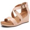 image:imageDREAM PAIRS Womens Open Toe Buckle Ankle Strap Summer Platform Wedge SandalsNudePu