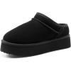 image:imageDREAM PAIRS Womens Slippers Platform Genuine Suede SlipOn Memory Foam Cozy Fluffy Warm Comfy Furry House Shoes for Outdoor IndoorBlack