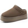 image:imageDREAM PAIRS Womens Slippers Platform Genuine Suede SlipOn Memory Foam Cozy Fluffy Warm Comfy Furry House Shoes for Outdoor IndoorTaupe