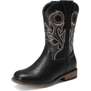 image:imageDREAM PAIRS Boys Cowboy Boots Kids Classic Western Boots Square Toe Girls Cowgirl Boots for ToddlerLittle KidBig KidBlack