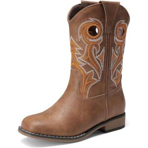 image:imageDREAM PAIRS Boys Cowboy Boots Kids Classic Western Boots Square Toe Girls Cowgirl Boots for ToddlerLittle KidBig KidTan