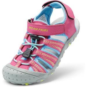 image:imageDREAM PAIRS Boys Girls Summer Outdoor Athletic Sport Sandals Hiking Beach Casual Closed Toe Adjustable Multicolor for ToddlerLittleBig KidsFuchsiaCyanNeonGreen