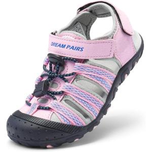 image:imageDREAM PAIRS Boys Girls Summer Outdoor Athletic Sport Sandals Hiking Beach Casual Closed Toe Adjustable Multicolor for ToddlerLittleBig KidsPinkGreyBlue