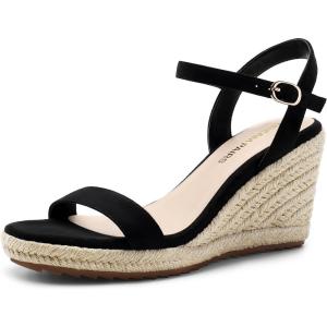 image:imageDREAM PAIRS Espadrilles Wedge Sandals for Women Womens Open Toe Summer Dressy Sandals with Adjustable Ankle Strap and Soft FootbedBlack