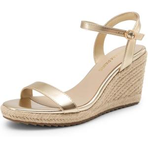 image:imageDREAM PAIRS Espadrilles Wedge Sandals for Women Womens Open Toe Summer Dressy Sandals with Adjustable Ankle Strap and Soft FootbedGold