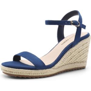 image:imageDREAM PAIRS Espadrilles Wedge Sandals for Women Womens Open Toe Summer Dressy Sandals with Adjustable Ankle Strap and Soft FootbedNavy