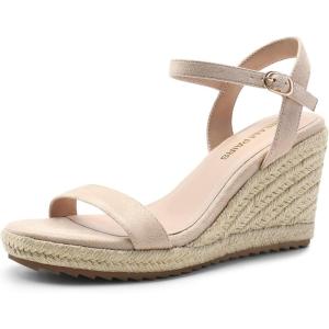 image:imageDREAM PAIRS Espadrilles Wedge Sandals for Women Womens Open Toe Summer Dressy Sandals with Adjustable Ankle Strap and Soft FootbedNude