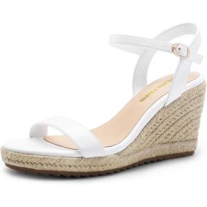 image:imageDREAM PAIRS Espadrilles Wedge Sandals for Women Womens Open Toe Summer Dressy Sandals with Adjustable Ankle Strap and Soft FootbedWhite
