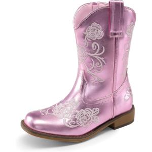 image:imageDREAM PAIRS Girls Cowboy Boots Floral Embroidered Classic Western Cowgirl Boots Square Toe Mid Calf Side Zipper Horsing Party ToddlerLittleBig KidsPurple