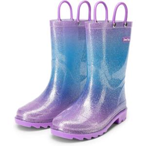 image:imageDREAM PAIRS Kids Rain Boots Glitter Boys Girls with Easyon Handles Sparkly Waterproof Boots Outdoor Playing Rain Boots UnisexChildPurplePinkBlue