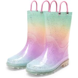 image:imageDREAM PAIRS Kids Rain Boots Glitter Boys Girls with Easyon Handles Sparkly Waterproof Boots Outdoor Playing Rain Boots UnisexChildRainbow