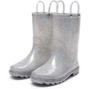 image:imageDREAM PAIRS Kids Rain Boots Glitter Boys Girls with Easyon Handles Sparkly Waterproof Boots Outdoor Playing Rain Boots UnisexChildSilver