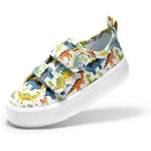 image:imageDREAM PAIRS Kids Toddler Sneakers Boys Girls Canvas with Cartoon Dual Hook and Loops for School WalkingBlueDinosaur