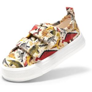 image:imageDREAM PAIRS Kids Toddler Sneakers Boys Girls Canvas with Cartoon Dual Hook and Loops for School WalkingBrownDinosaur