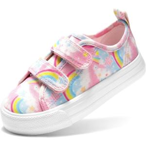 image:imageDREAM PAIRS Kids Toddler Sneakers Boys Girls Canvas with Cartoon Dual Hook and Loops for School WalkingRainbow
