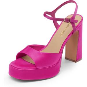 image:imageDREAM PAIRS Platform Heels for Women Square Toe Chunky High Heels Ankle Strap Sandals for Wedding Party Formal EventHot Pink