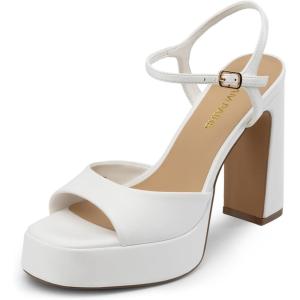 image:imageDREAM PAIRS Platform Heels for Women Square Toe Chunky High Heels Ankle Strap Sandals for Wedding Party Formal EventWhite
