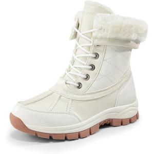 image:imageDREAM PAIRS Snow Boots for Women Waterproof Mid Calf Lace Up Duck Boots Warm Faux Fur FuzzyGo Bold Winter Boots for OutdoorBeige