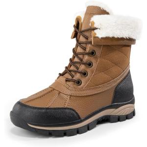 image:imageDREAM PAIRS Snow Boots for Women Waterproof Mid Calf Lace Up Duck Boots Warm Faux Fur FuzzyGo Bold Winter Boots for OutdoorChestnut