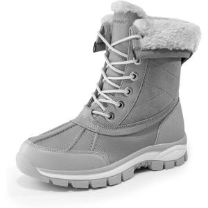 image:imageDREAM PAIRS Snow Boots for Women Waterproof Mid Calf Lace Up Duck Boots Warm Faux Fur FuzzyGo Bold Winter Boots for OutdoorLight Grey