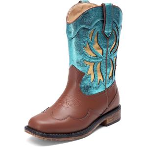 image:imageDREAM PAIRS Toddler Cowboy Boots Cowgirl Boots for Girls Square Toe Mid Calf Boys Western Fashion Riding Shoes for ToddlerLittle KidBig KidBlue