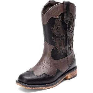 image:imageDREAM PAIRS Toddler Cowboy Boots Cowgirl Boots for Girls Square Toe Mid Calf Boys Western Fashion Riding Shoes for ToddlerLittle KidBig KidBrownBlack