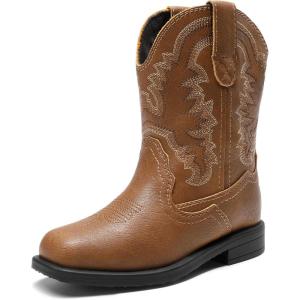 image:imageDREAM PAIRS Toddler Little Boys Girls Cowboy Boots Kids Western Square Toe Riding Mid Calf BootsBrown