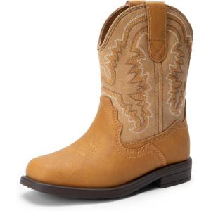 image:imageDREAM PAIRS Toddler Little Boys Girls Cowboy Boots Kids Western Square Toe Riding Mid Calf BootsCamelLight Brown