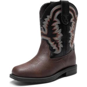 image:imageDREAM PAIRS Toddler Little Boys Girls Cowboy Boots Kids Western Square Toe Riding Mid Calf BootsDark BrownBlack