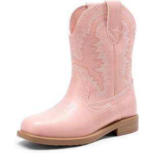 image:imageDREAM PAIRS Toddler Little Boys Girls Cowboy Boots Kids Western Square Toe Riding Mid Calf BootsPink