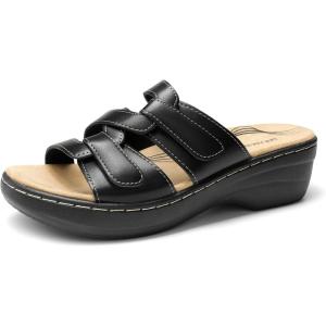 image:imageDREAM PAIRS Women Arch Support Slide Sandals Adjustable Straps Slip On Wedge Sandals Casual Comfort Lightweight Flat SlidesBlack