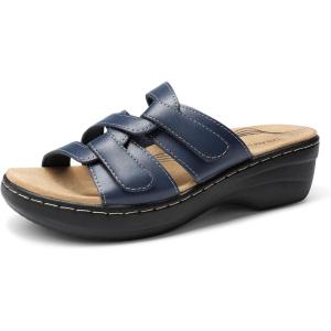 image:imageDREAM PAIRS Women Arch Support Slide Sandals Adjustable Straps Slip On Wedge Sandals Casual Comfort Lightweight Flat SlidesNavy