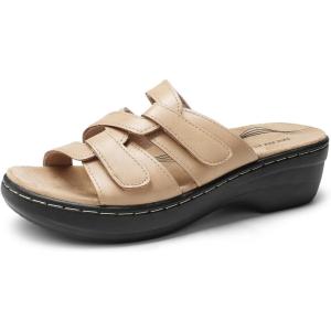 image:imageDREAM PAIRS Women Arch Support Slide Sandals Adjustable Straps Slip On Wedge Sandals Casual Comfort Lightweight Flat SlidesNude