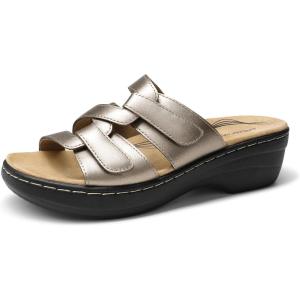 image:imageDREAM PAIRS Women Arch Support Slide Sandals Adjustable Straps Slip On Wedge Sandals Casual Comfort Lightweight Flat SlidesPewter