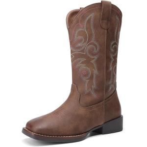 image:imageDREAM PAIRS Womens Cowboy Cowgirl Boots Embroidered Square Toe Mid Calf Western Boots Fashion Dress Chunky Low Heel Shoes for Theme Party Country ConcertDark Brown