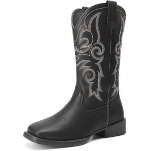 image:imageDREAM PAIRS Womens Cowboy Cowgirl Boots Embroidered Square Toe Mid Calf Western Boots Fashion Dress Chunky Low Heel Shoes for Theme Party Country ConcertBlack