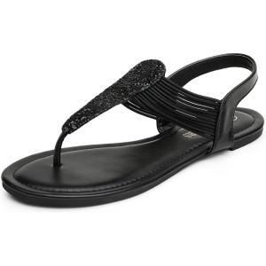 image:imageDREAM PAIRS Womens Elastic Strappy String Thong Ankle Strap Summer Gladiator SandalsBlack