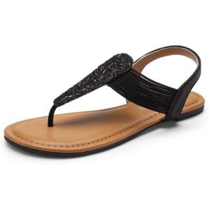 image:imageDREAM PAIRS Womens Elastic Strappy String Thong Ankle Strap Summer Gladiator SandalsBlackBrownfabric